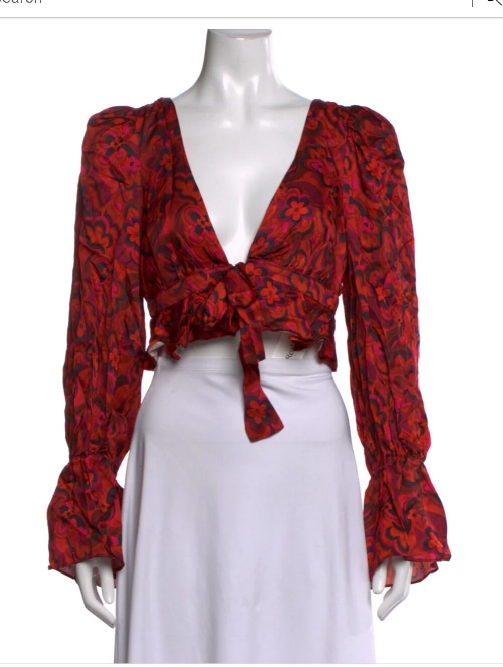 🍋For Love and Lemons Davina Tie Front Blouse - Lady in Red